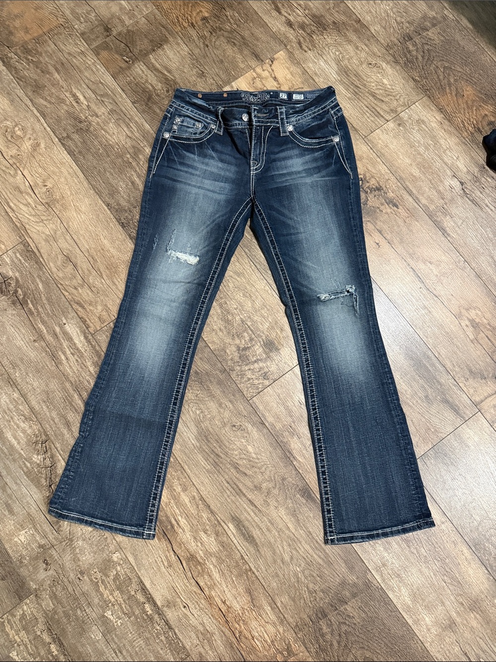 Miss Me Dark Blue Distressed Flare Jeans